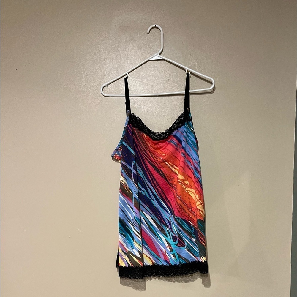 Vintage Y2K Fashion Bug Rainbow Lace Trim Cami Size 1x